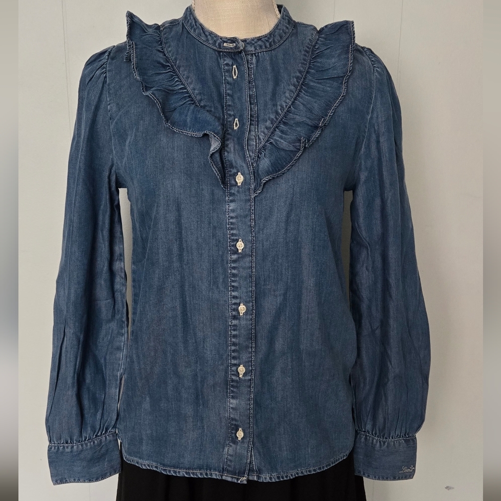 Levi's Blue Denim Ruffle Button-Down Shirt